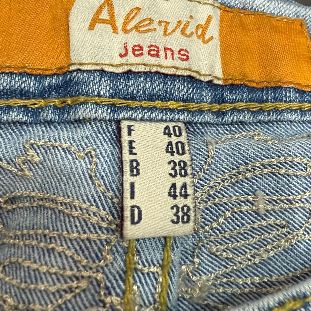 Rare Alevìd Jeans A&D Light Wash‎ Straight Leg Low Rise Rainbow Trim Y2K Boho 6 Blue - Image 7