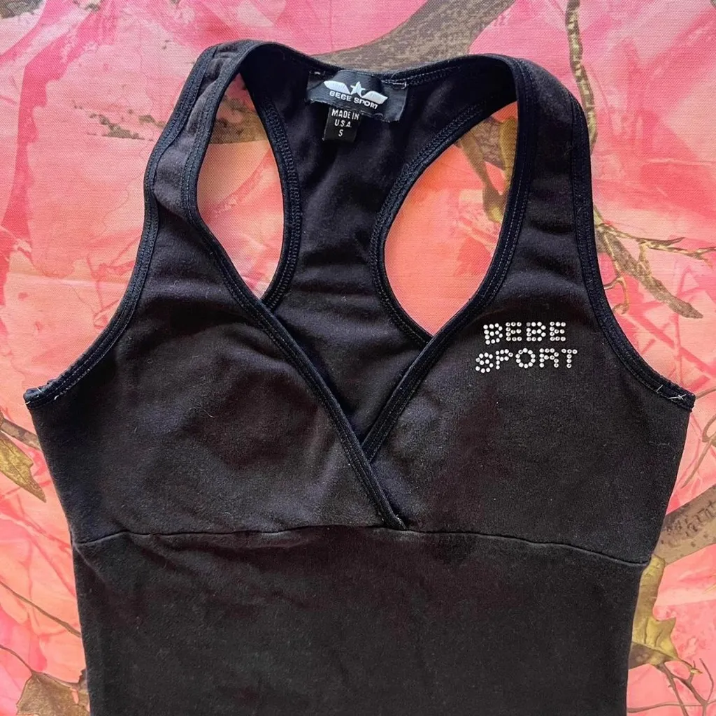 bebe sport y2k vintage 2000s rhinestone black halter tank top - Image 2