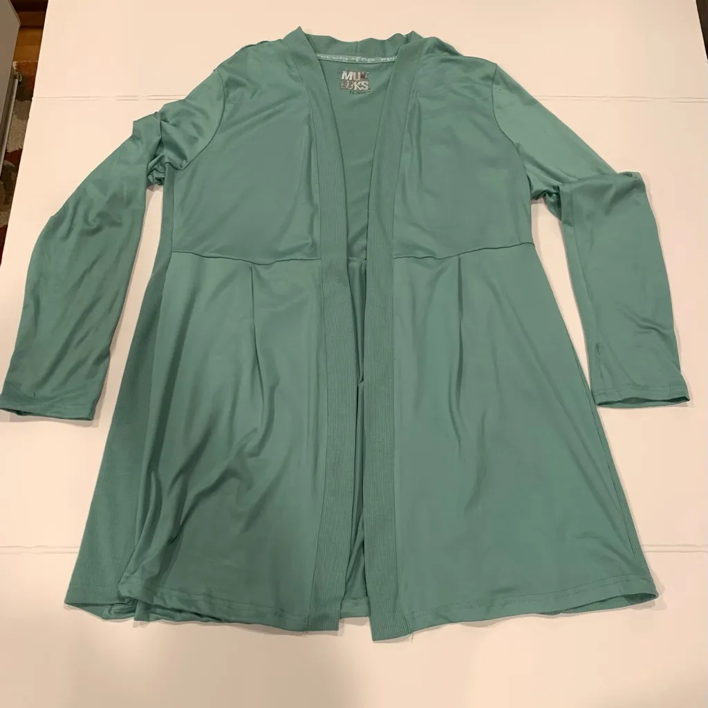 Muk Luks Women’s Large Tall Seafoam Light Green Open Front Lightweight Cardigan Blue Size undefined - Image 2
