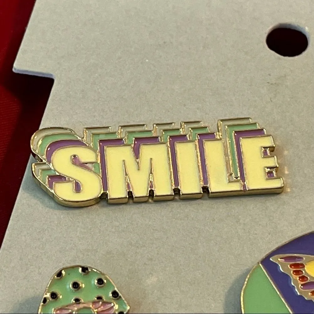 Bp Pins Set of 3 Enamel Mushrooms Smile Butterfly Radiate Casual - Image 5