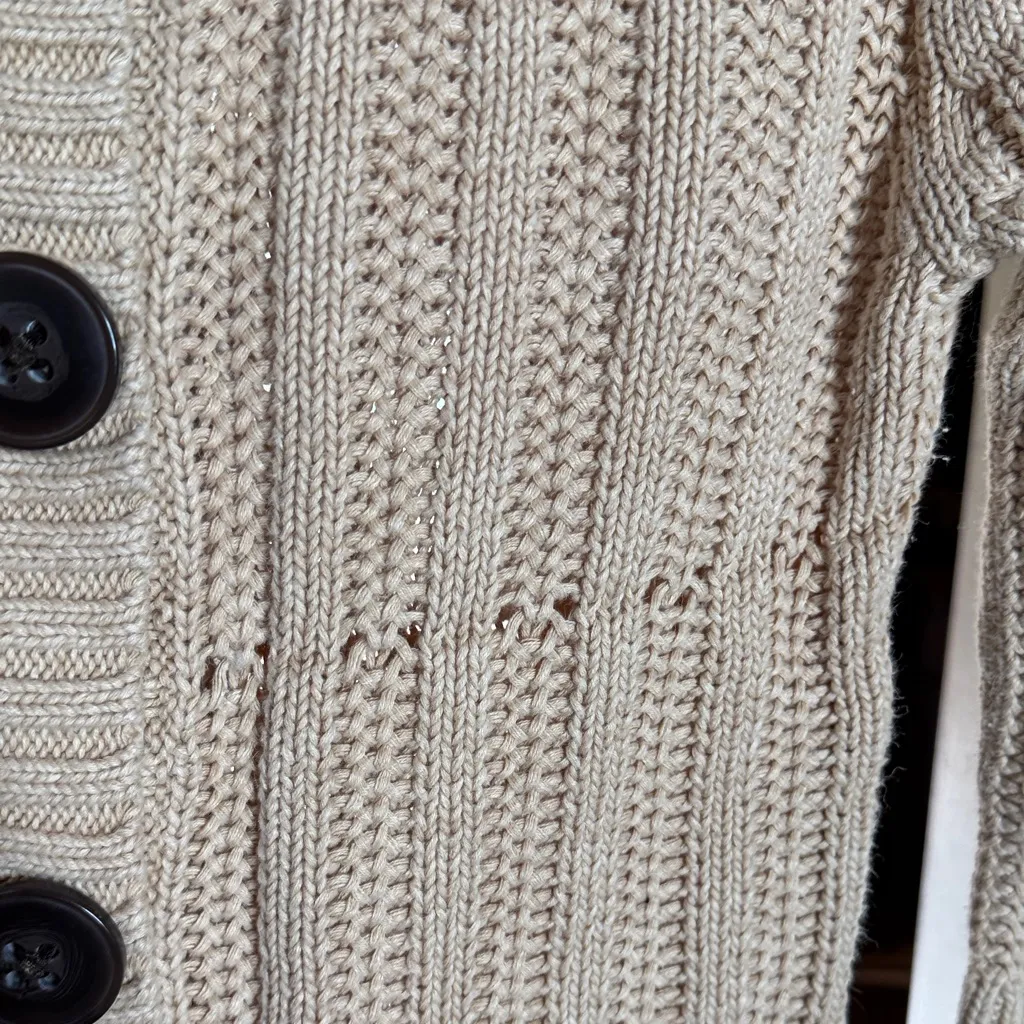 AEROPOSTALE WOMEN'S SWEATER BUTTON BEIGE RAMIE COTTON SIZE SMALL - Image 4