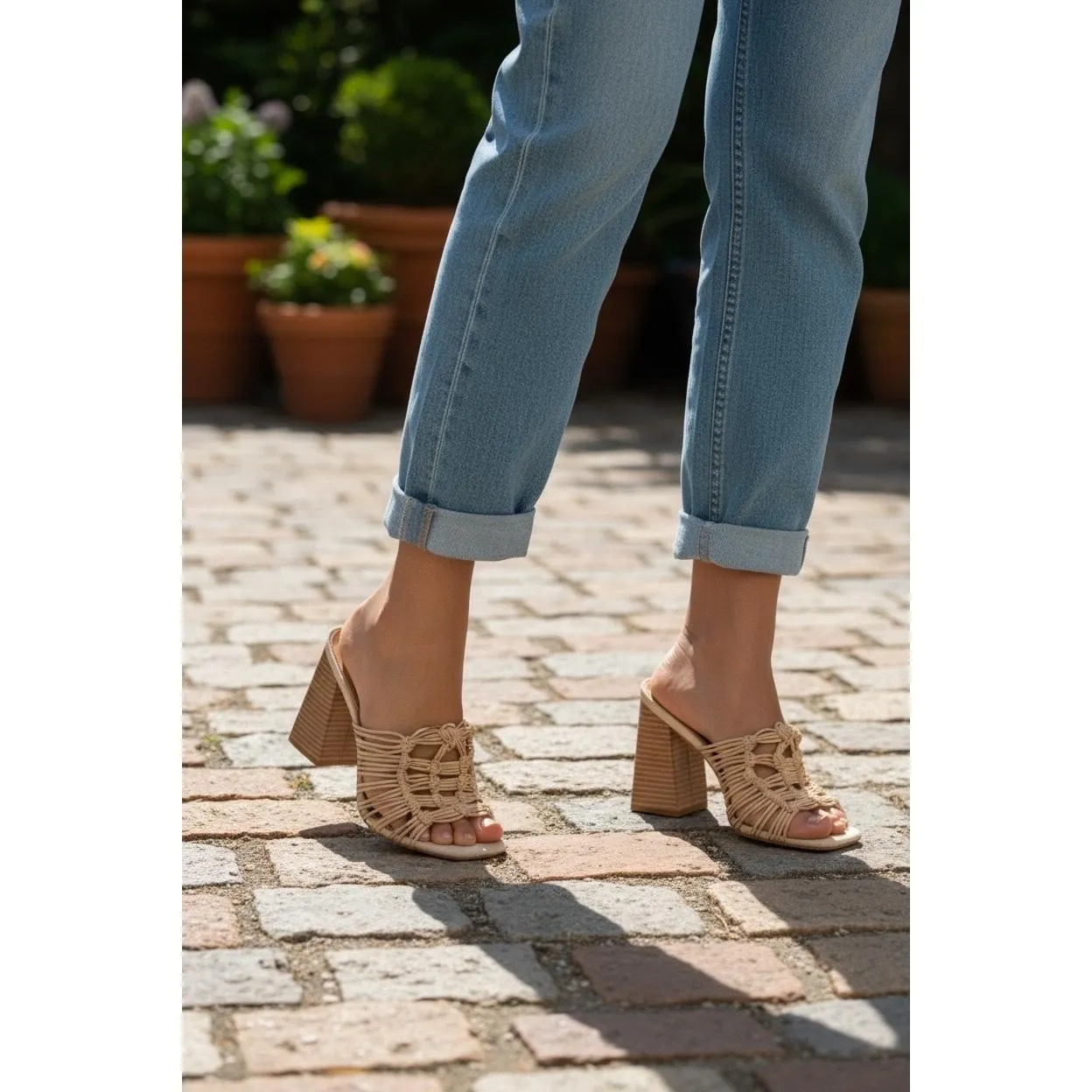 NWT Sam Edelman Laurette Almond Lattice Square Toe Block Heel Sandals - Image 2