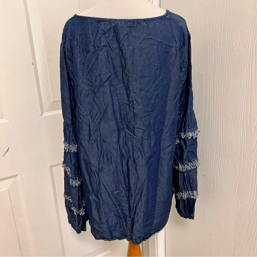 Jane and Delancey Chambray Blouse Tiered Fringe Sleeves - Image 4