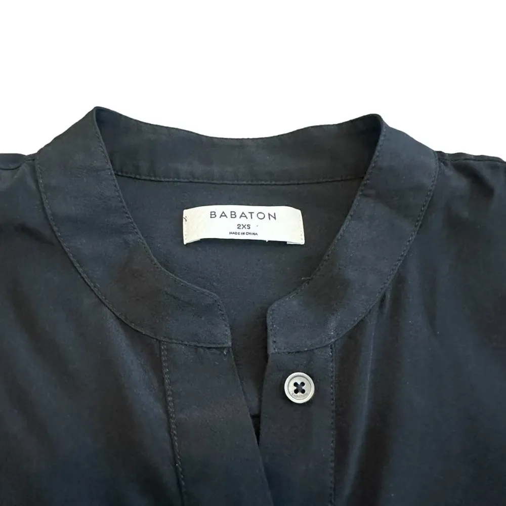 Babaton Aritzia 100% Silk Blouse Black Henley Flowy Wide Fit Small Women's - Image 9