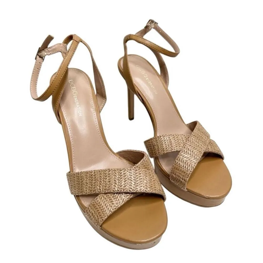 BCBGeneration Sandals Size 9 Tan High Heel Ankle Strap Open Toe Platform - Image 4