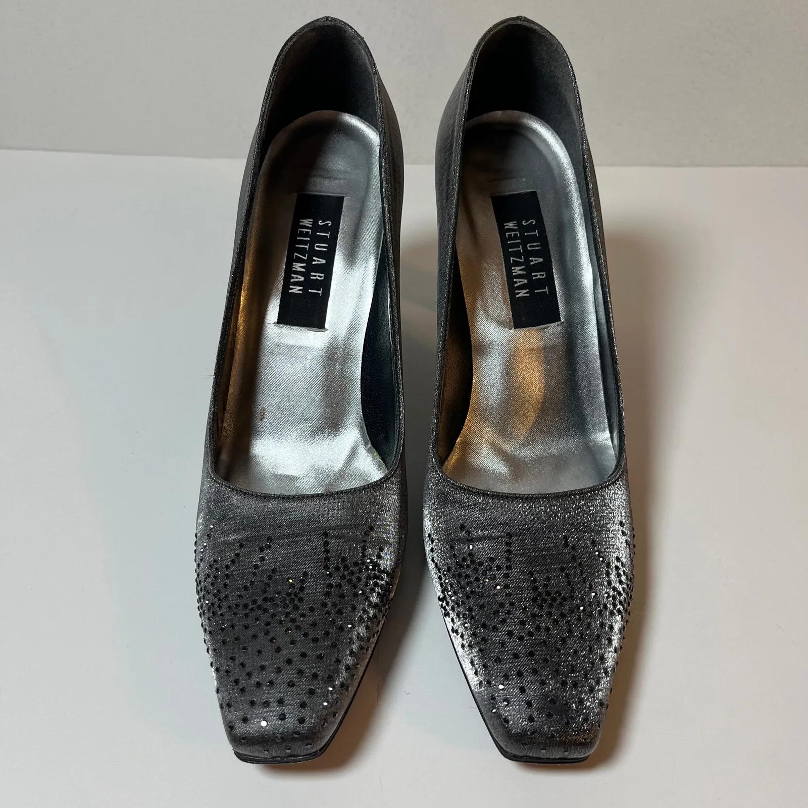 Stuart Weitzman Square Toe Pumps Silver Metallic Size‎ 8.5 Formal Wedding Bride - Image 2