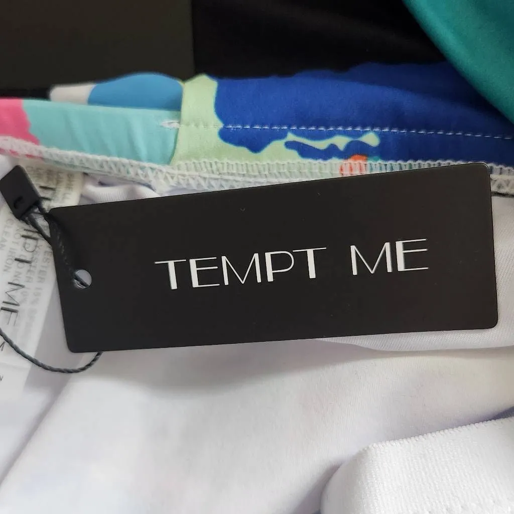 Tempt Me Colorful Print Tankini Swimsuit with Black Bottoms NWT Size Medium - Image 11
