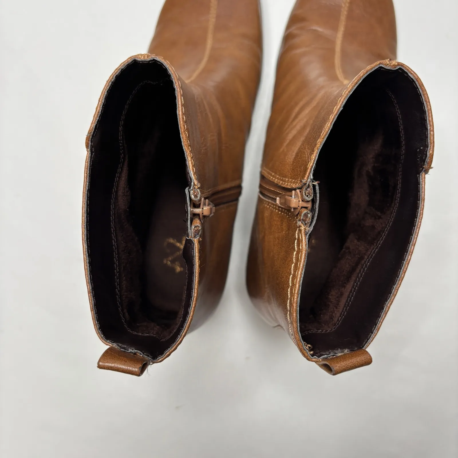 VTG Faux Leather Cognac Brown Square Toe Ankle Boots 90s Y2K Womens 9 SEE - Image 6