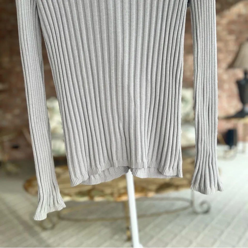 Talbots Cardigan Sweater Gray Ribbed Button Front M Lunch Office Work Everyday - Image 13