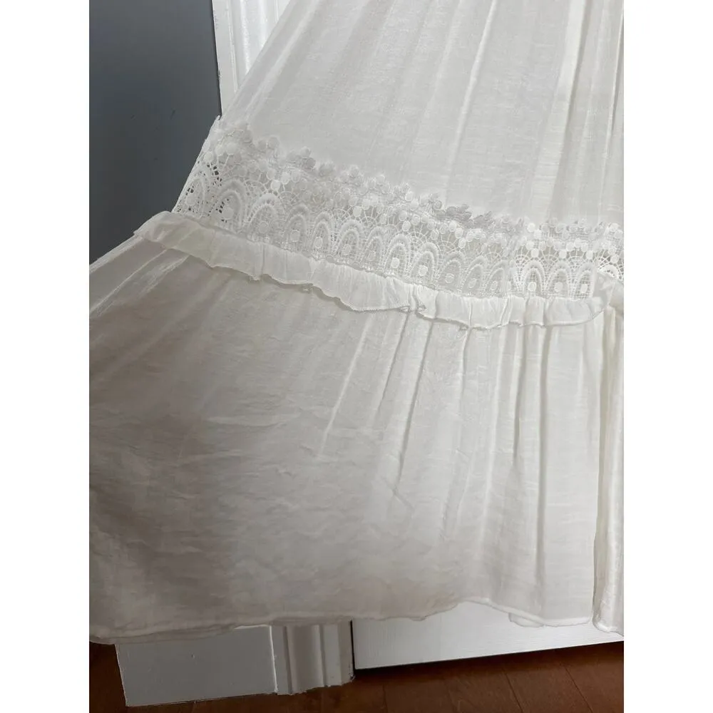 HYFVE White Ruffle crochet Trim Tiered Boho sleeveless Maxi Dress large - Image 7