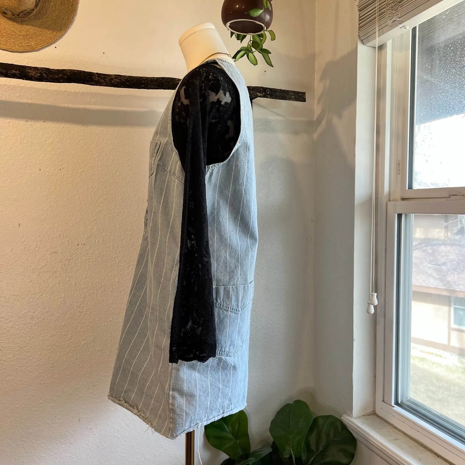 RVCA Blue 100% Cotton Railroad Pinstripe Overall Tank Dress Size Medium - Image 3