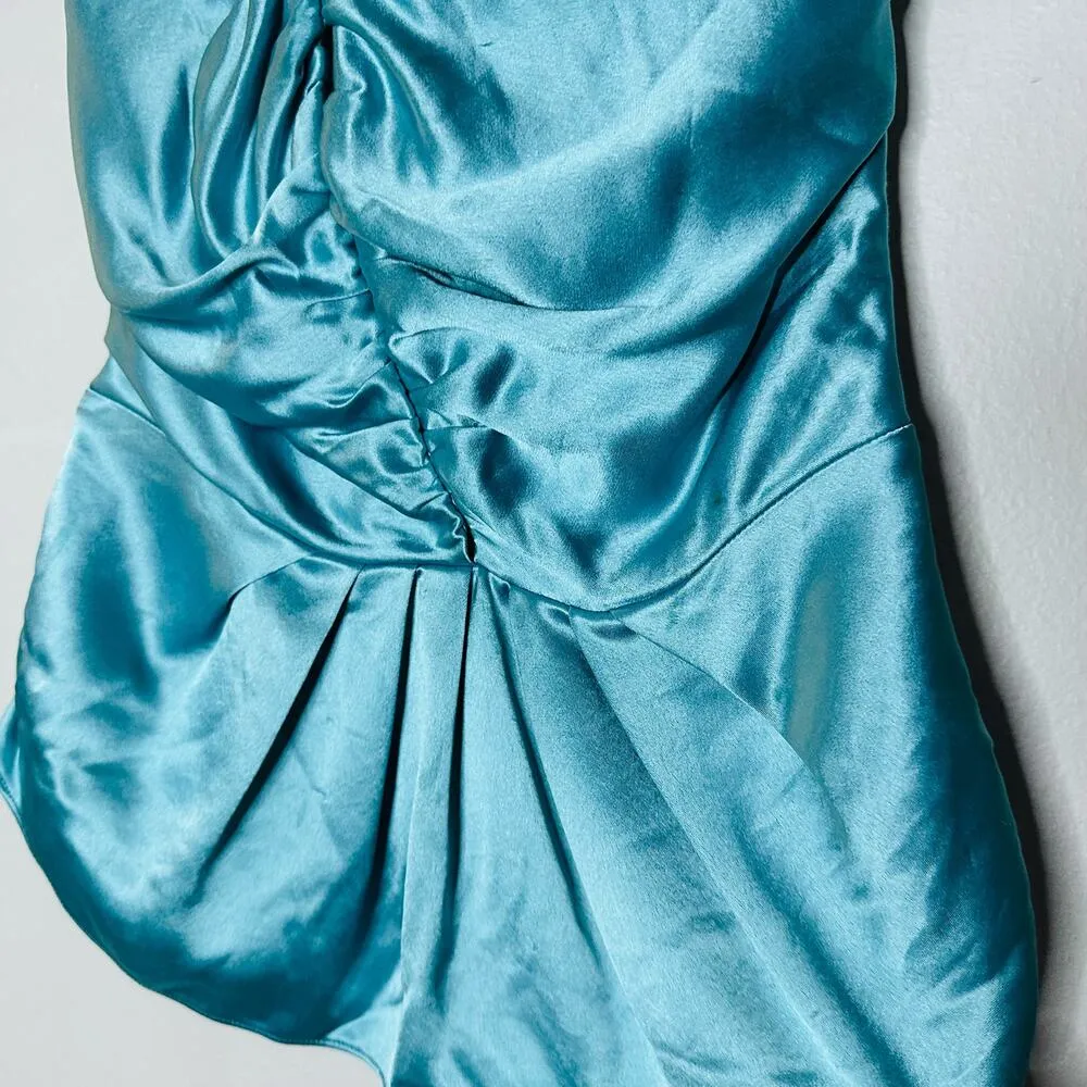 NICHOLAS Mint Blue Metallic Ruched Deep V - Image 6