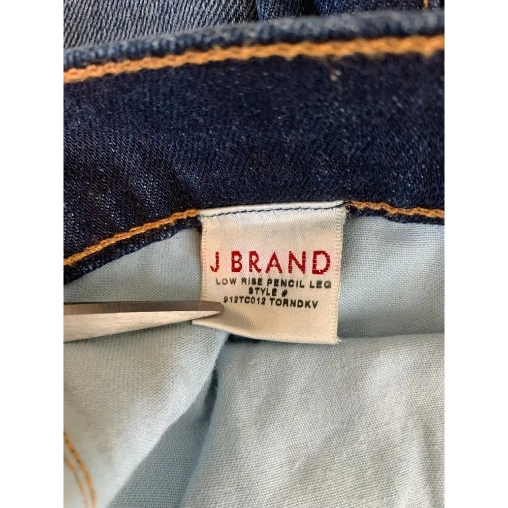 J BRAND Dark Wash Distressed Pencil Leg Jeans Size 32 Blue - Image 6