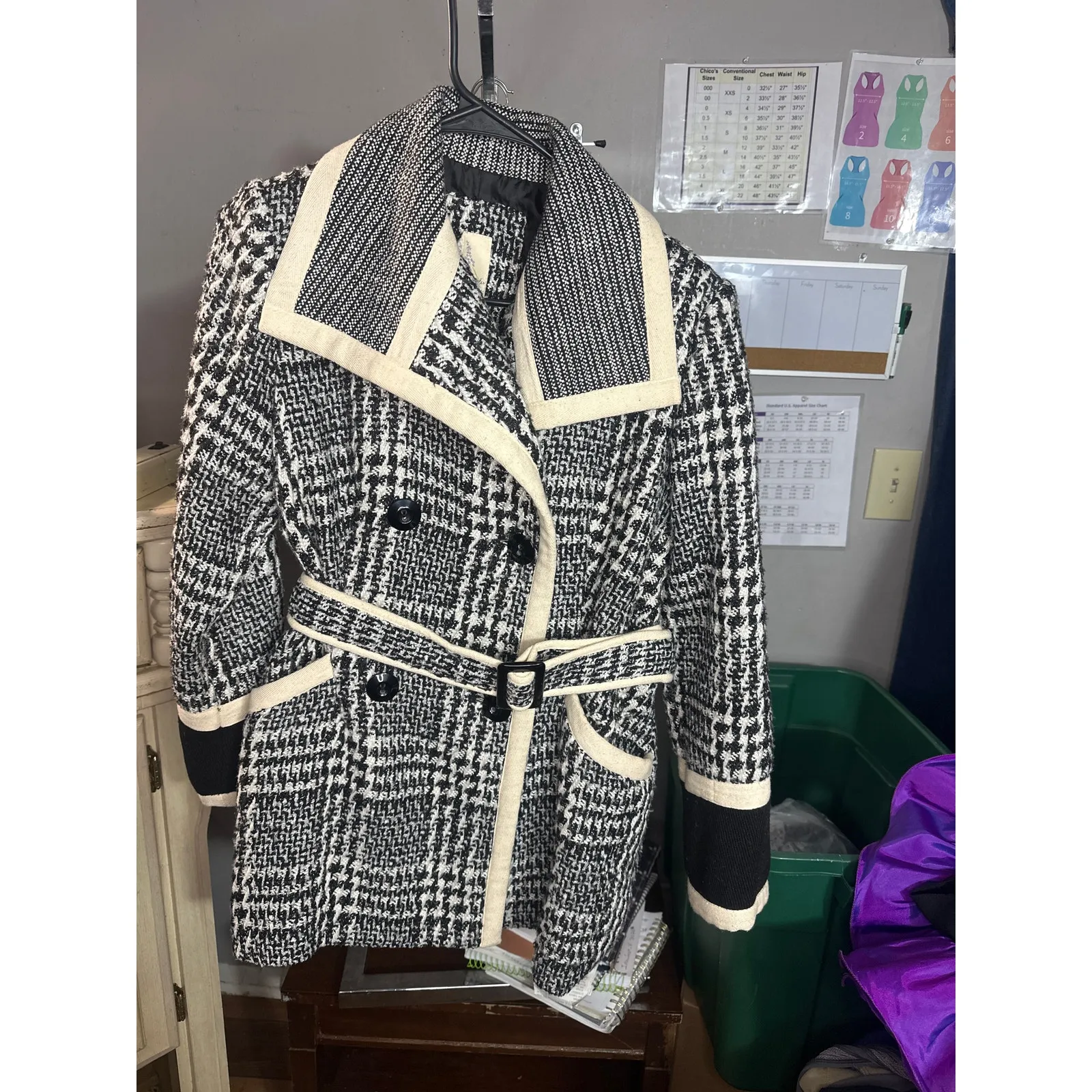 Lavender & honey houndstooth double breasted coat Black - Image 2