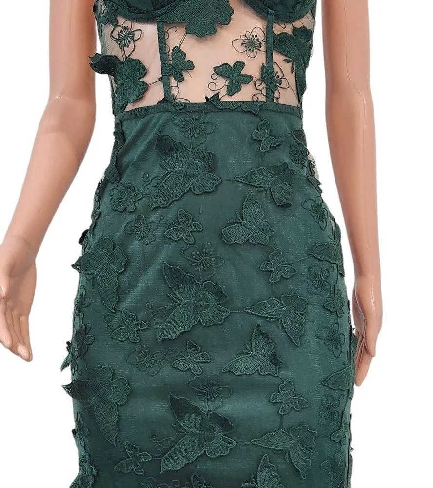 Giffniseti Butterfly Appliques Lace Up Guipure Lace Maxi Cami Formal Dress Sz S - Image 4