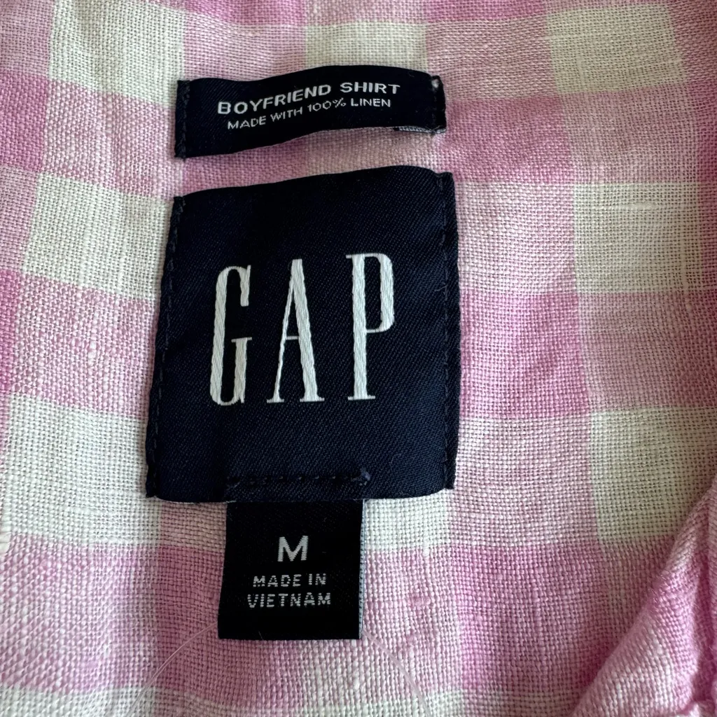 GAP Pink White Gingham Plaid 100% Linen Boyfriend Button Down Shirt Medium NWT - Image 11