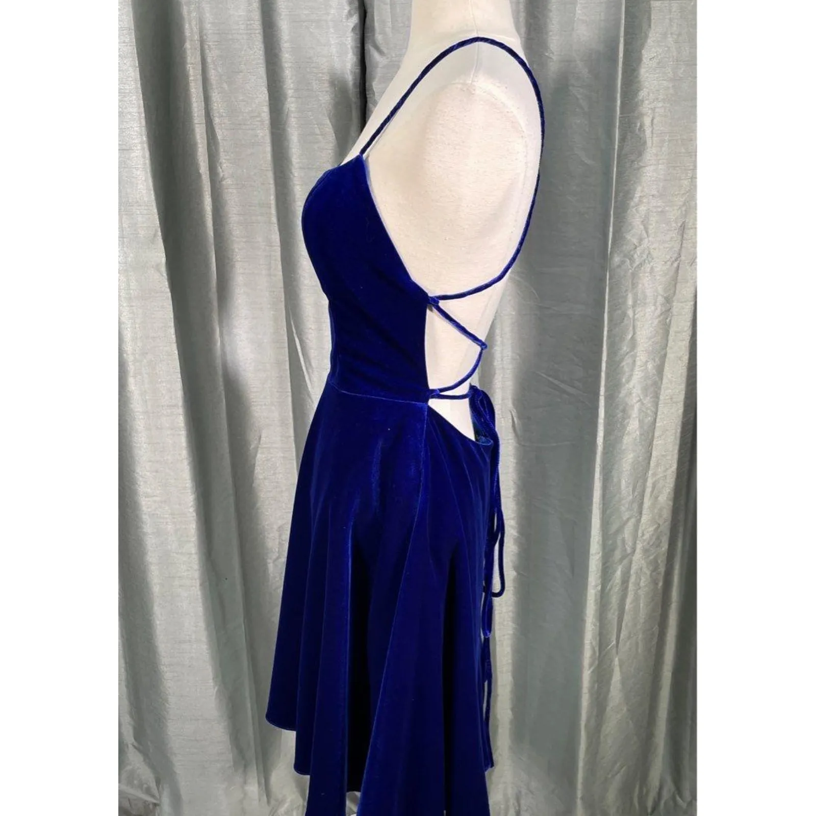 NWT Sz.2 JOVANI Open Back ROYAL BLUE VELVET Fit & Flare Cocktail Party DRESS - Image 5