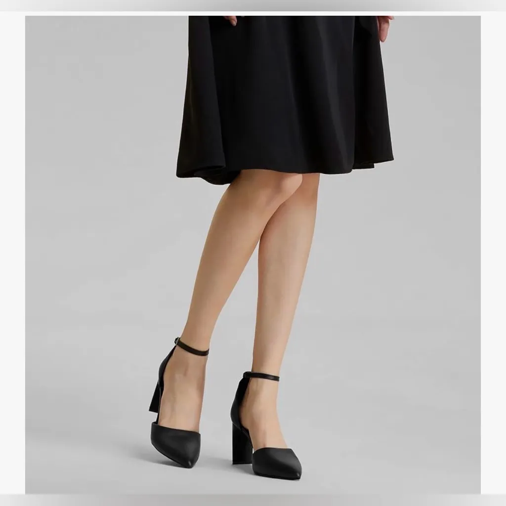 NEW Black Leather Closed Toe 3” Heels Comfortable Work Prom Wedding Pumps 11 - Image 2