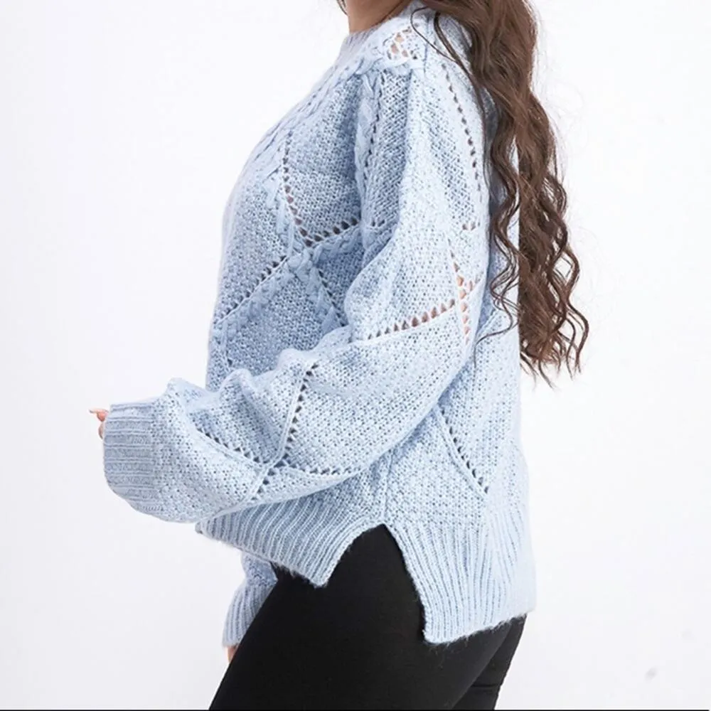 FATE Betti Diamond Sweater Baby Blue Heavy Warm Winter Cozy NWT Size Medium - Image 3