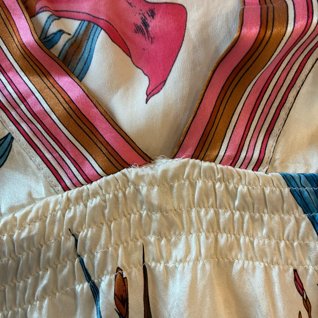 Yumi Kim Vintage Y2K Silk V-neck Short Sleeve Floral Babydoll Top Size L - Image 6