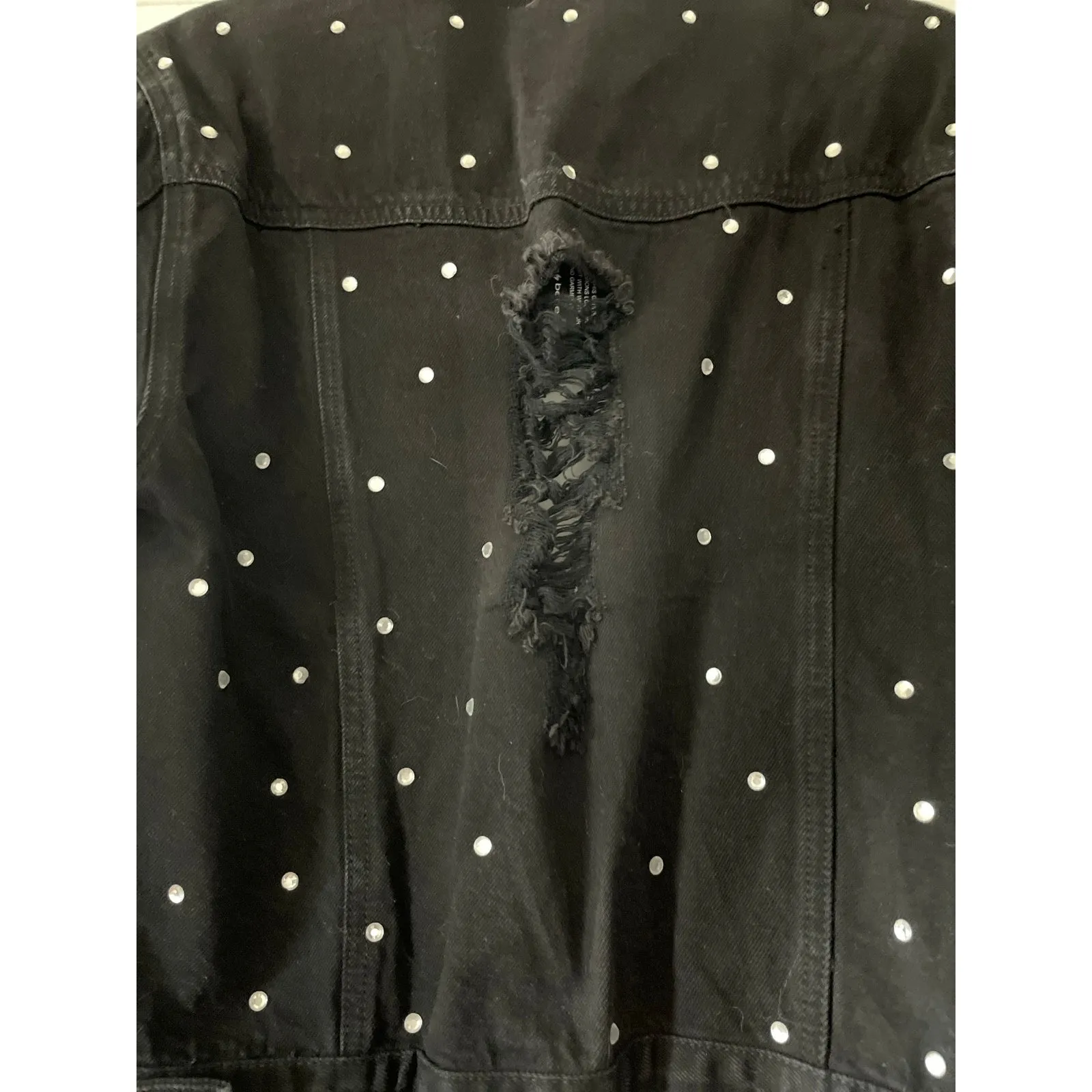 BEBE black denim jean jacket distressed with rhinestones‎ - Image 7
