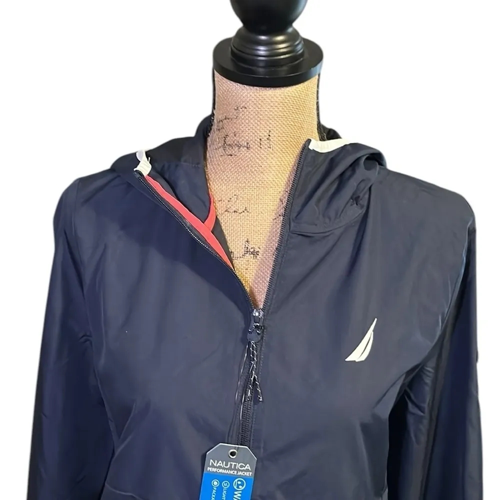 Nautica Women's Navy Performance Jacket Water Resistant Packable Lightweight - Image 4