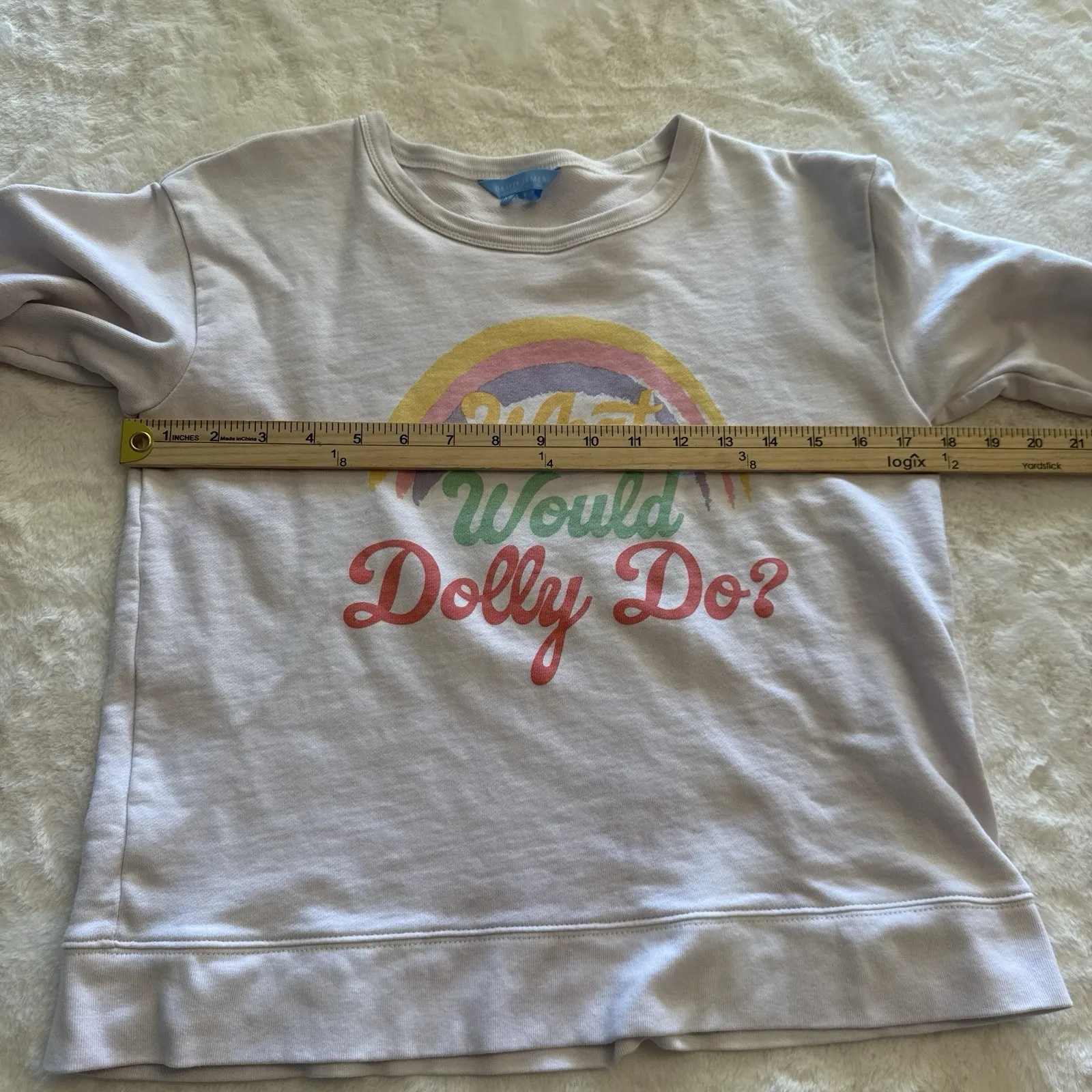 Draper James What Would Dolly Do Sweatshirt XS White Rainbow Graphic Crewneck - Image 6