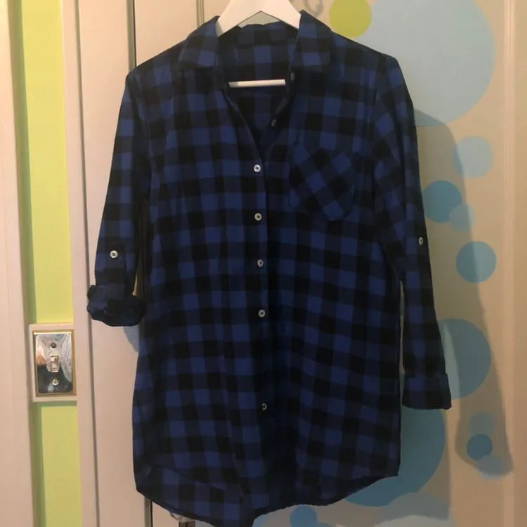 Oversized Plaid Shirt Blue - Image 3