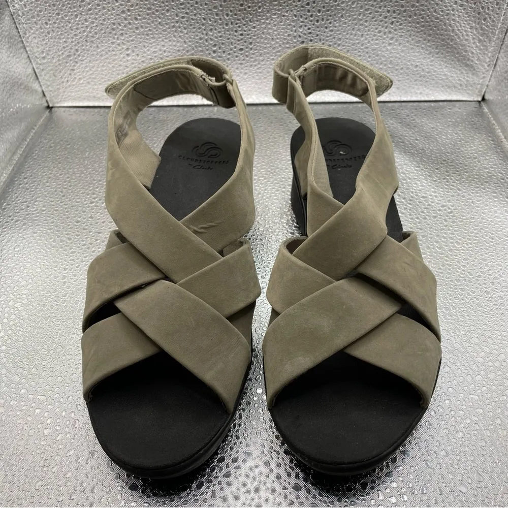 CLARKS Cloudsteppers Caddell Jena Sage Strappy Wedge Sandals Size 6.5M F6 - Image 4