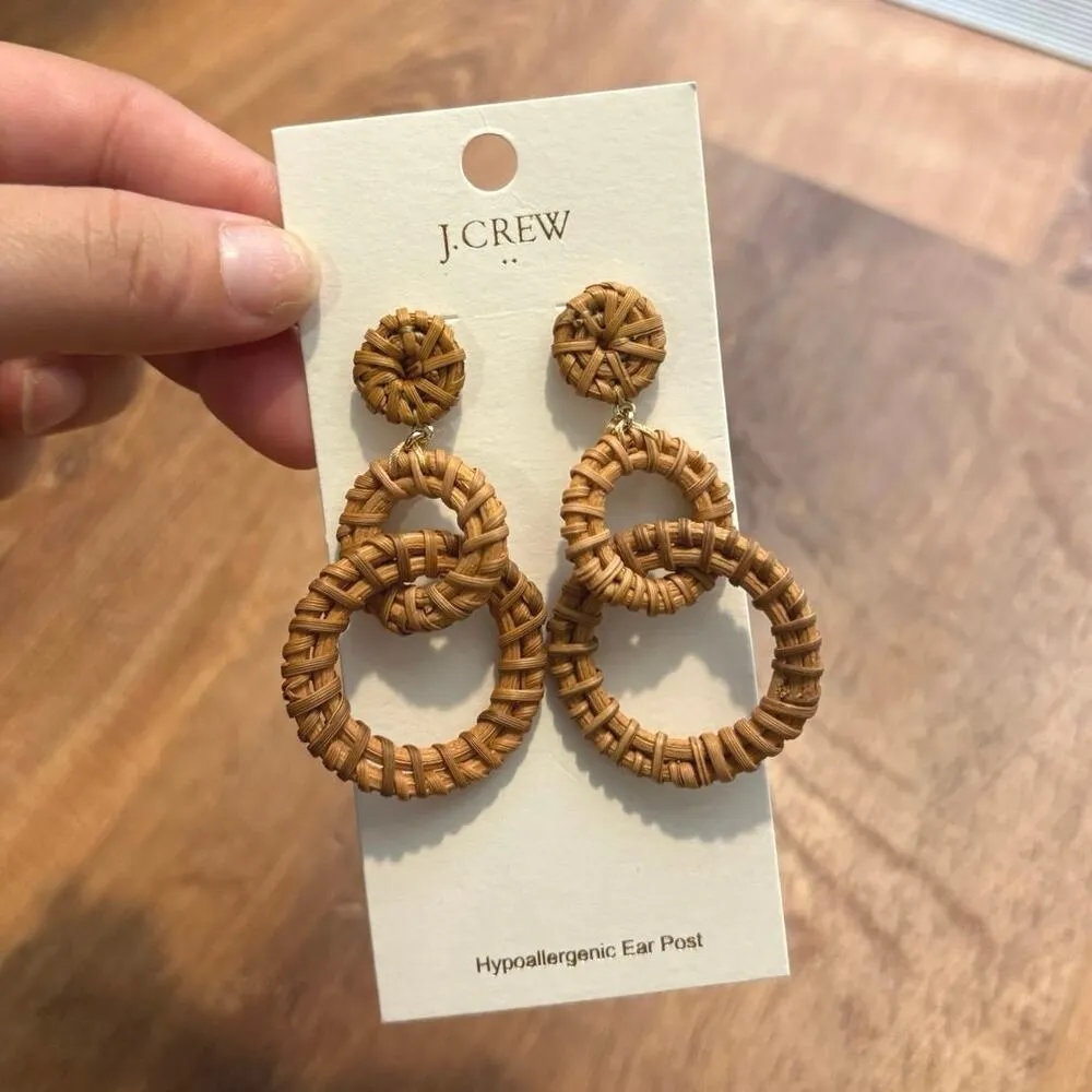 NWT J.Crew Interlocking Rattan Hoop Earrings Brown - Image 5