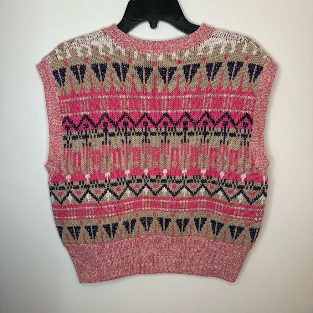 Paco Rabanne Pink Fair Isle Wool Blend Knit Sweater Vest Size XL - Image 8