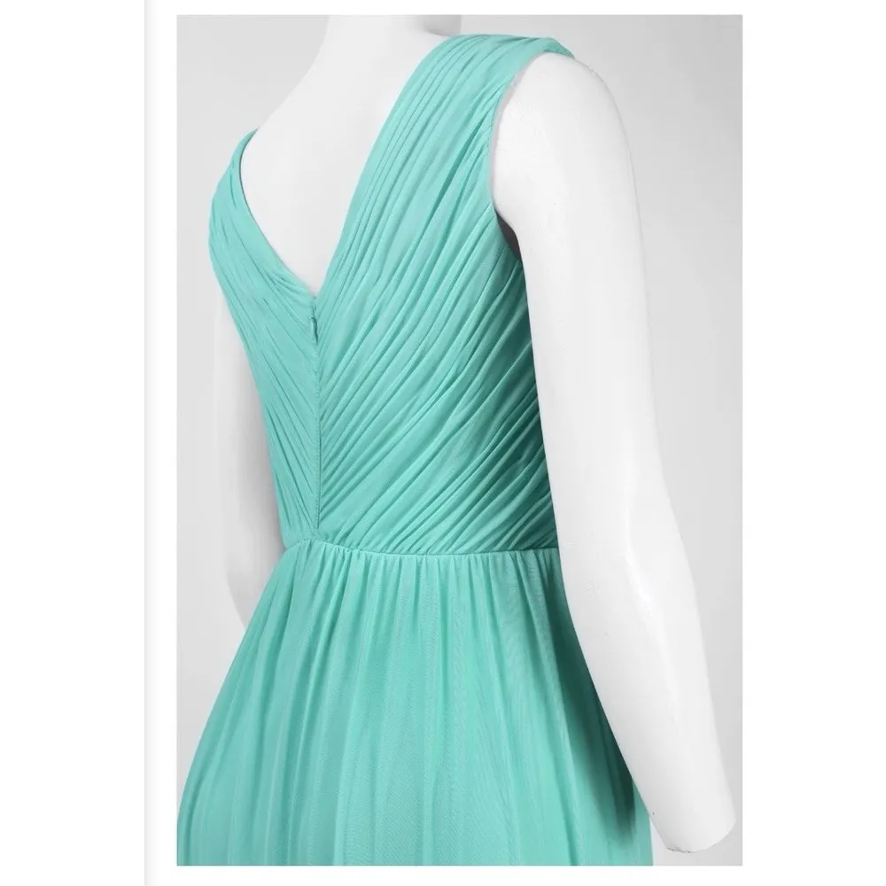 Alex Evenings Aqua Rhinestone Ruched Sleeveless Midi Stretch Mesh Dress Size 8 - Image 2