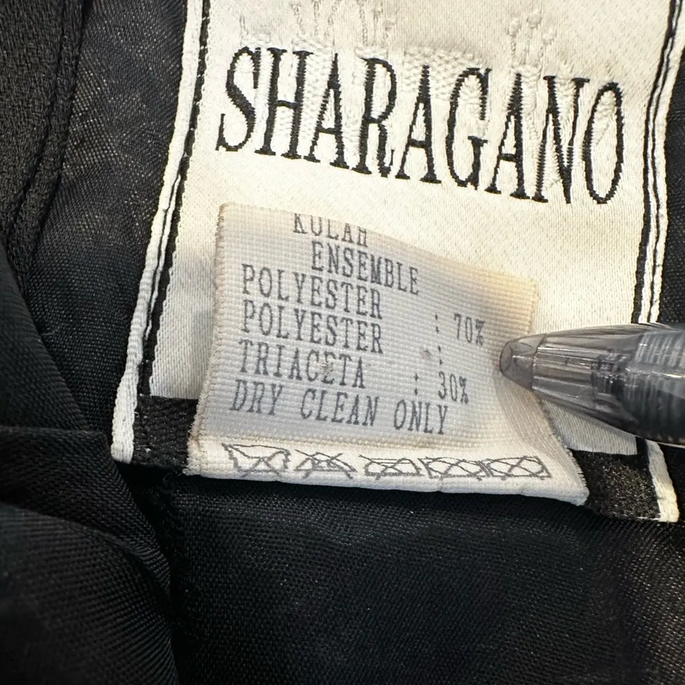 Sharagano of France XS Black Sheath Gown. Embroidered Bust. Low Slit. - Image 3