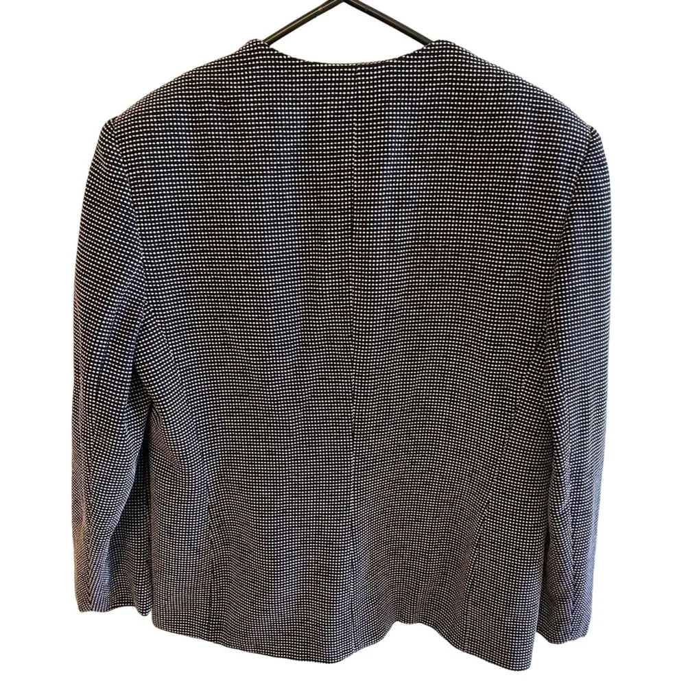 Vintage Rena Rowen Black White Wool Blend Crew Neck Lined Button Up Blazer L - Image 2