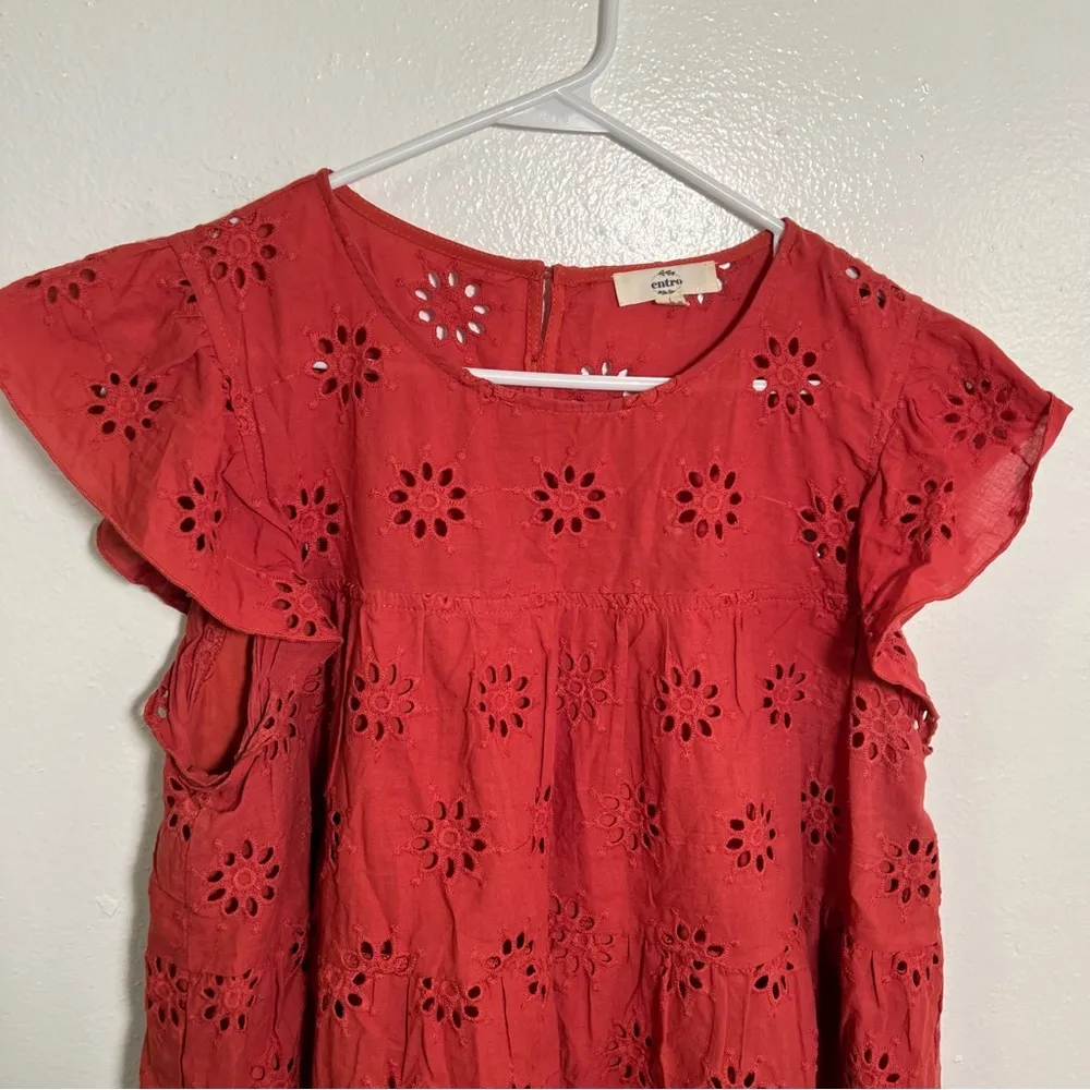 Entro Eyelet Lace Blouse Burnt Orange L - Image 2