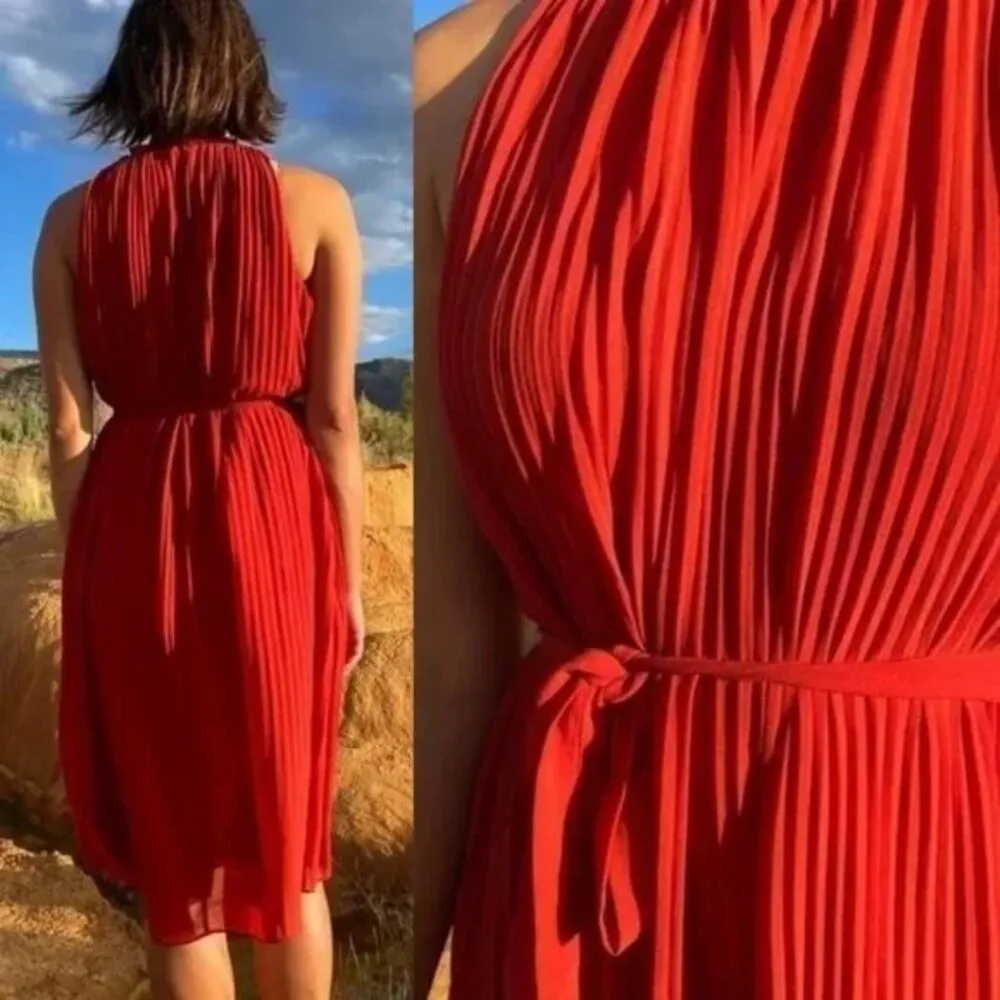 A New Day Pleated Sleeveless Burnt Orange Midi Dress Belted Plus Size 4X - Image 2