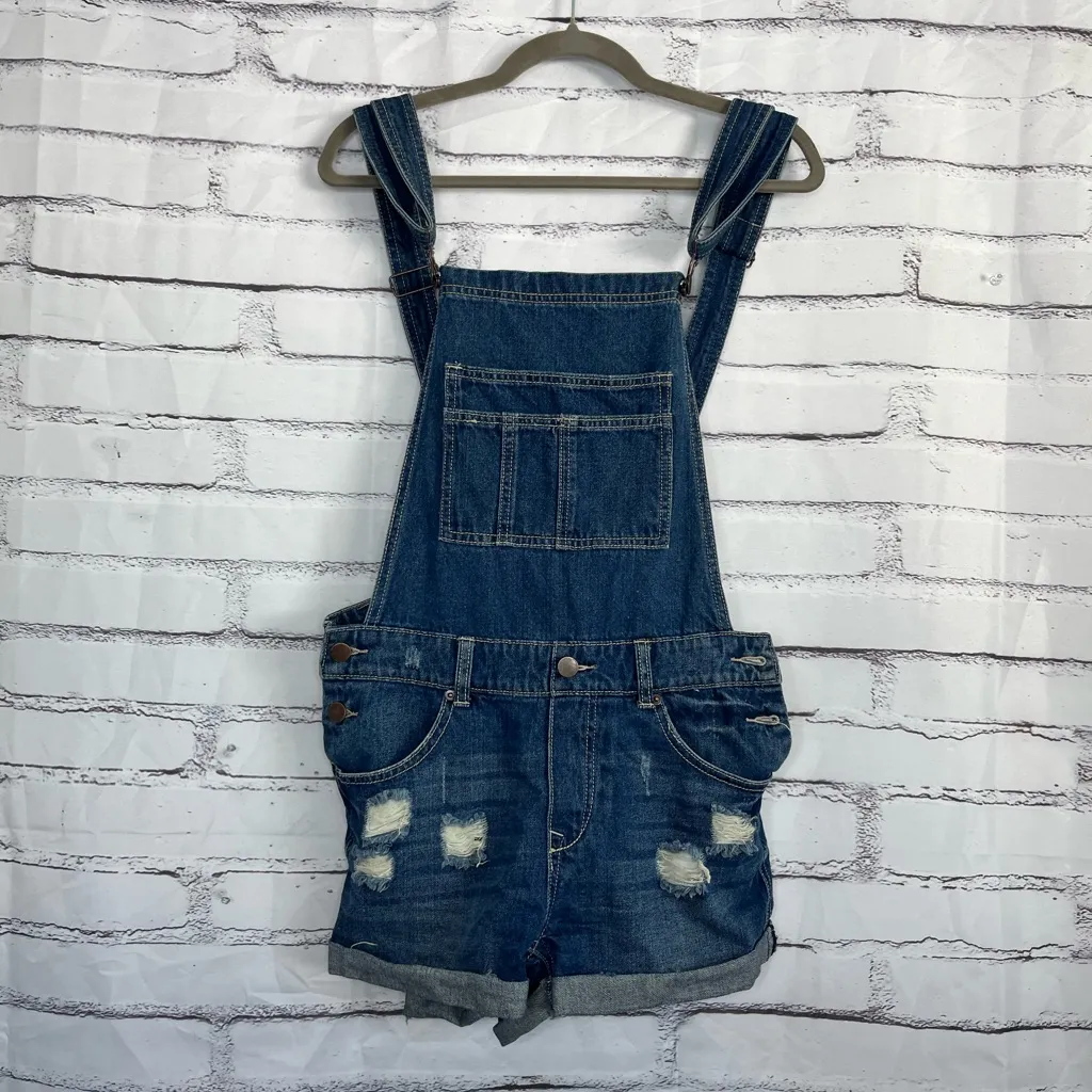 Litz Distressed Denim Short Overalls Blue Wash Women’s Medium Casual Cottagecore - Image 5