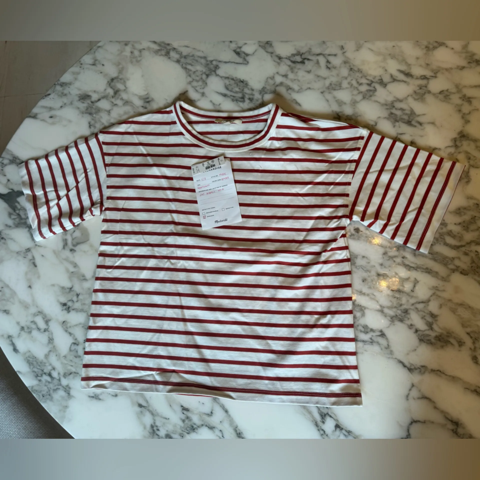 NWT Madewell Everyday Boxy Crop Tee in Stripe Sz XS Box Cutter Slice sew / patch - Image 4