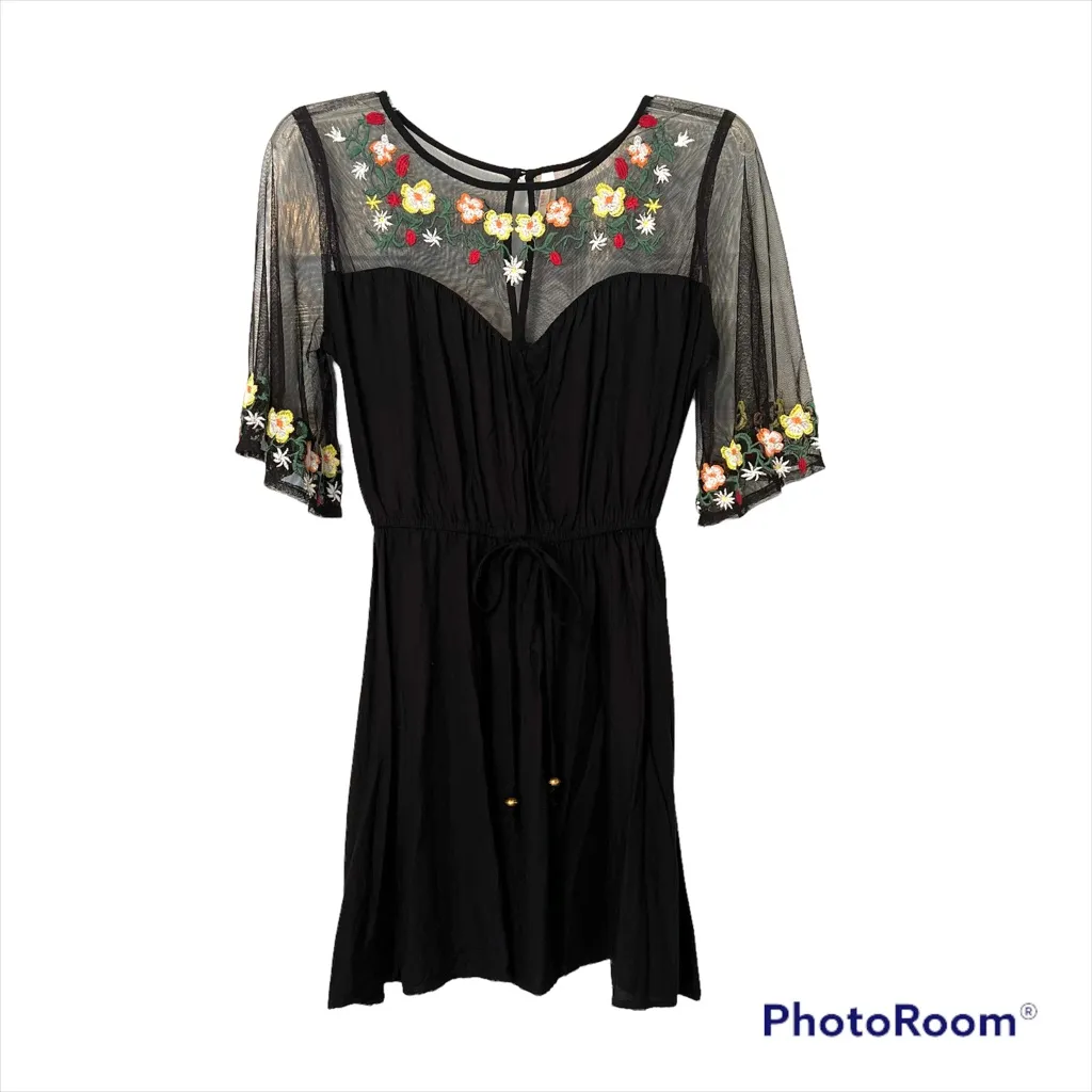 True Destiny black sheer embroidered dress S - Image 3
