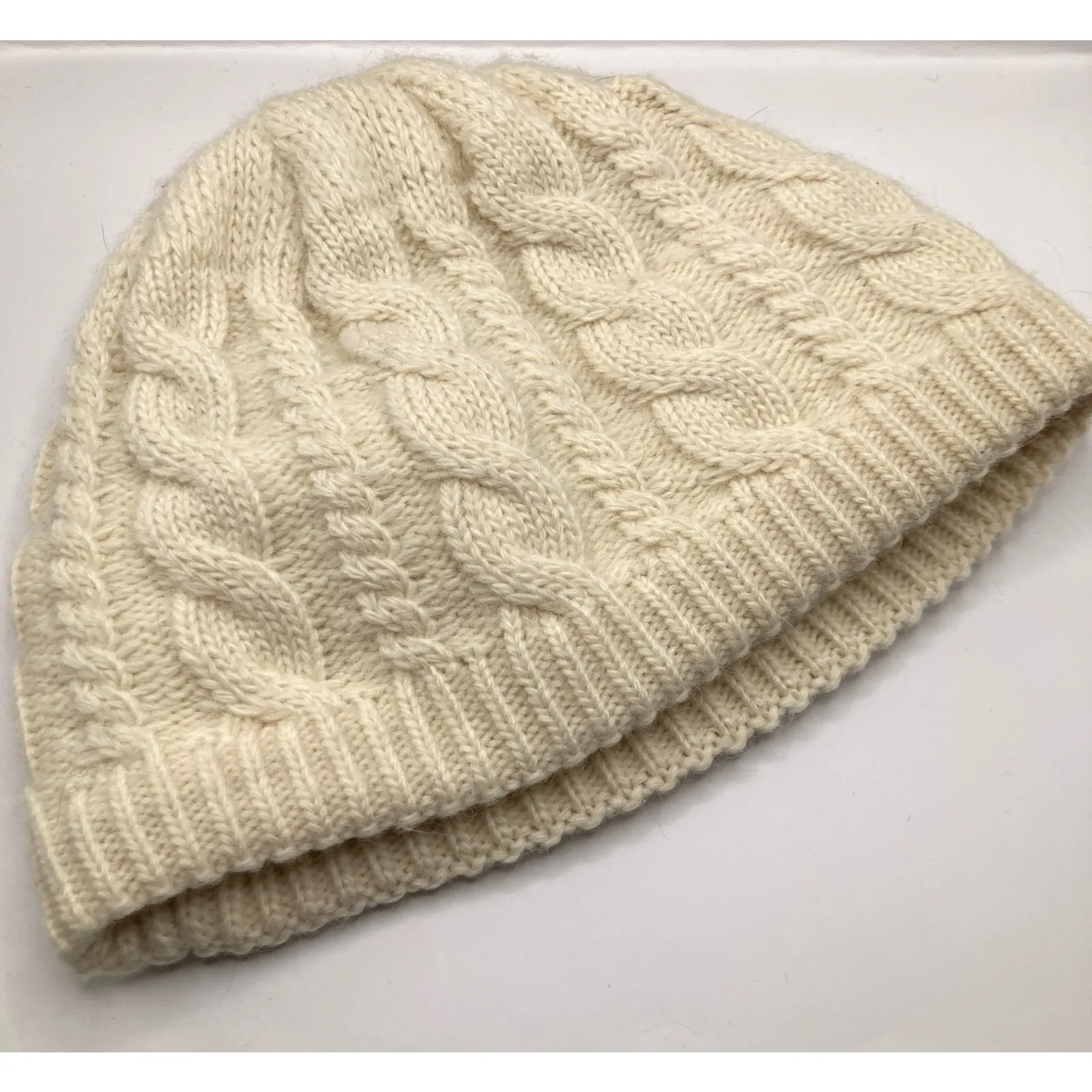 Y2K Gravis Cream 100% Wool Cable Knit Fleece Lined Beanie Adult S Ski Outdoors - Image 3