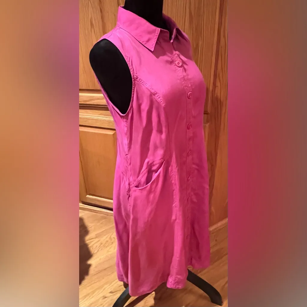 Soft Surroundings Cascade Sleeveless Shirt Dress in Fuchsia Size Medium - Image 4