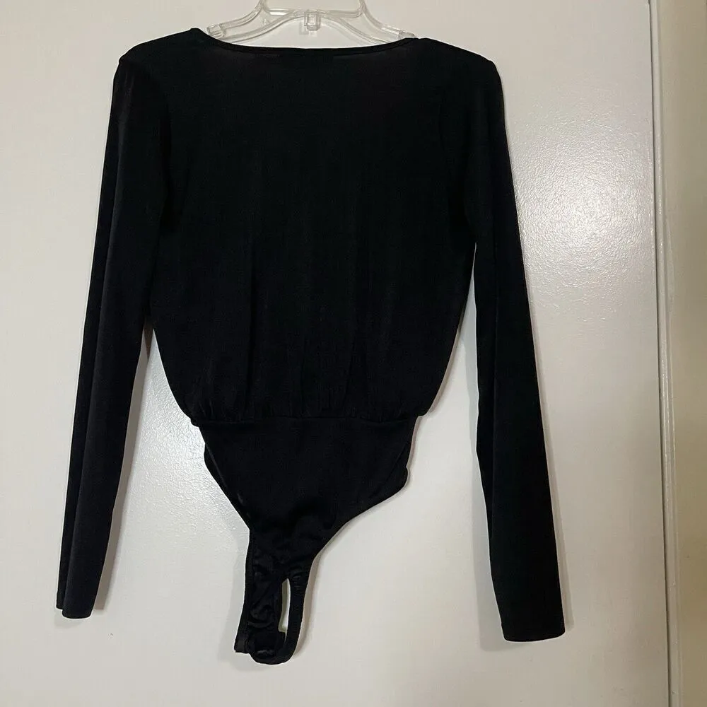 Missguided black long sleeve v neck bodysuit size US 4 - Image 6