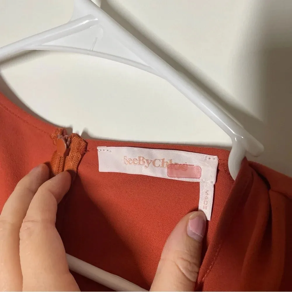 See By Chloé Peppery Red Keyhole Sleeve Dress Size US 4 French 36 - Image 8