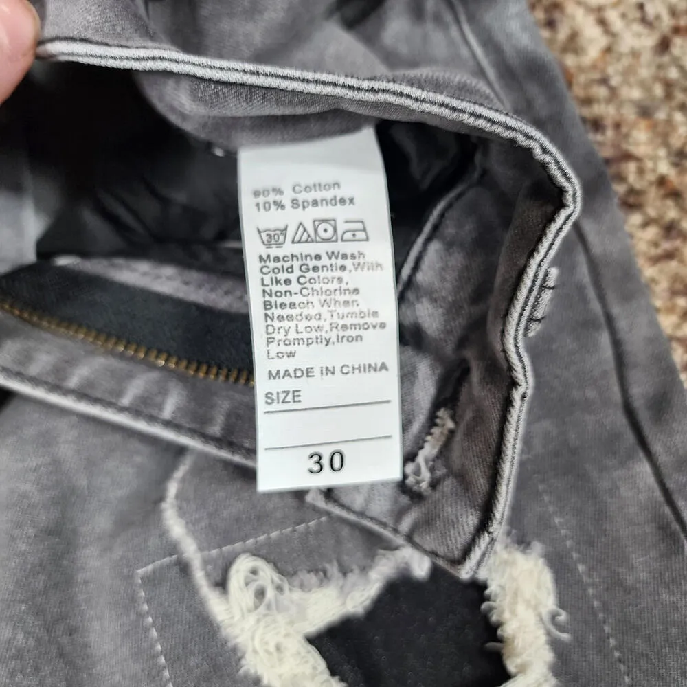 Unbranded Grey Distressed Patched Pants Jeans Skinny Mid Rise Pants Size 30 Gray - Image 3