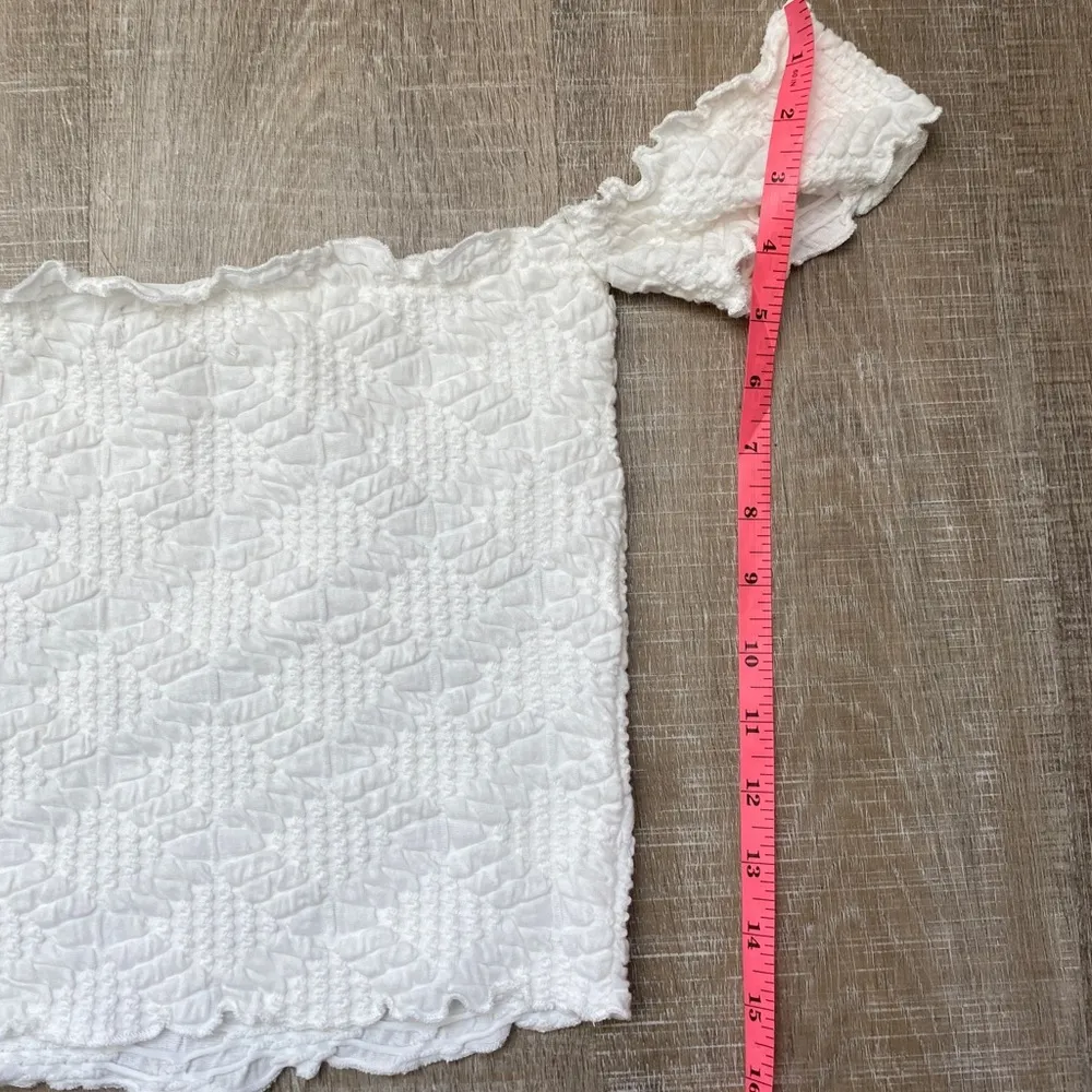 Urban Outfitters UO Rave Smocked Off-The-Shoulder Top White Medium Boho Western - Image 10