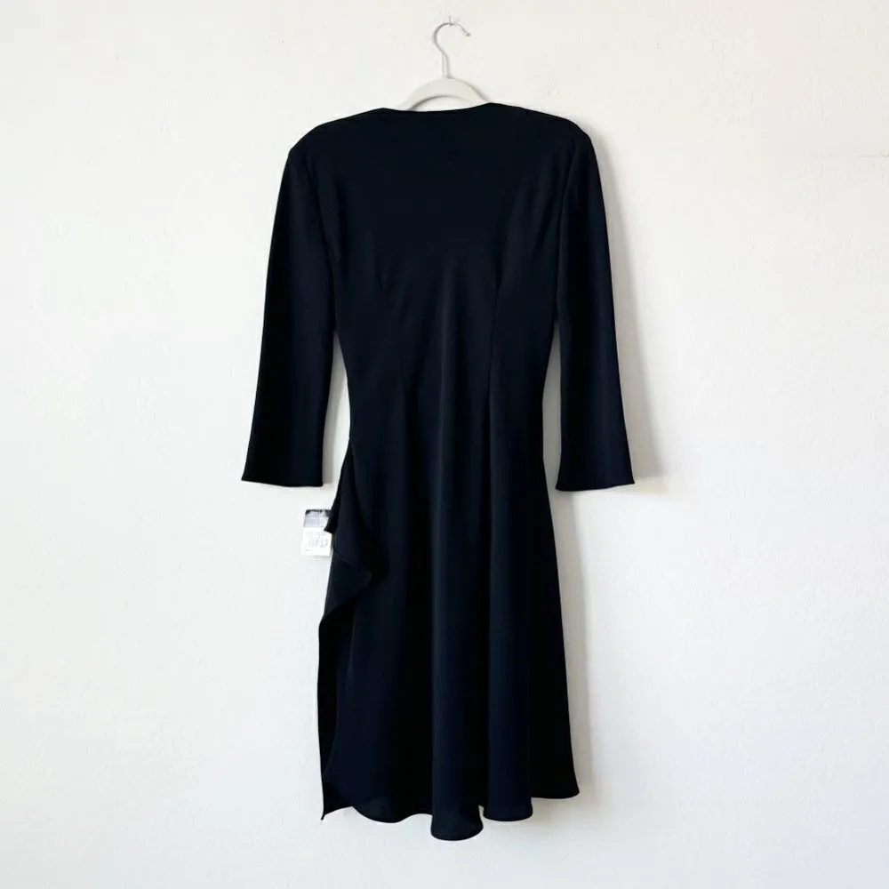 NWT Vintage DONNA RICCO Black Faux Wrap Cocktail Party Dress Size 8 - Image 2