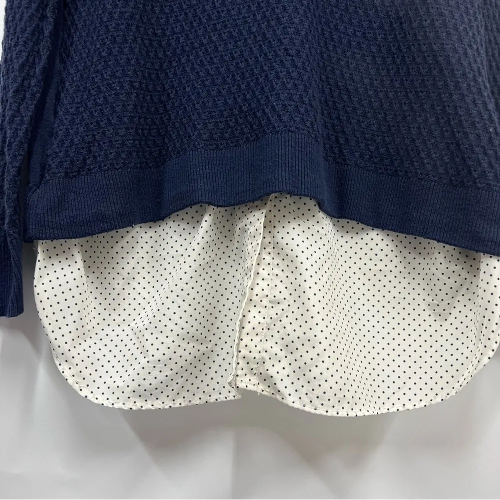 Croft & Barrow large knit Sweater w/built in Polk a dot blouse navy blue white - Image 3