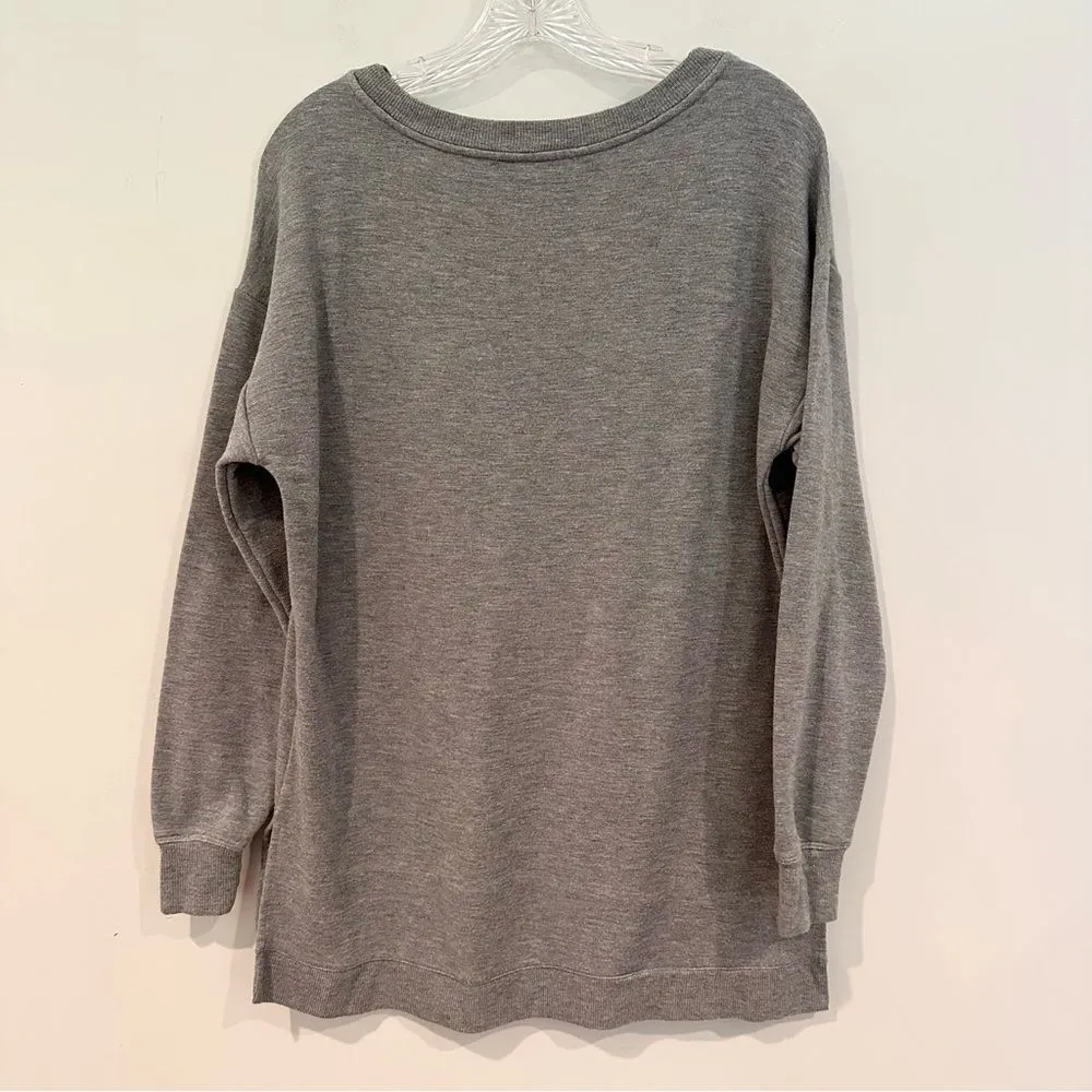 Marled Comfy Cozy‎ Long Sleeve Split Hem Love Sweatshirt Women's Medium Gray - Image 8
