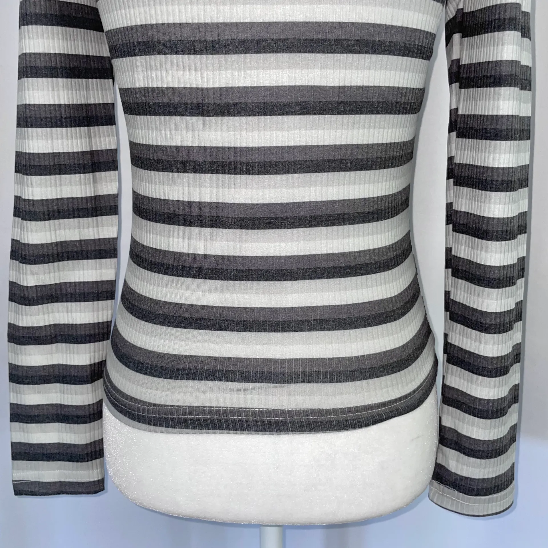 New  Striped Ribbed Mock Neck Long Sleeve Top Grey Multi - Image 11