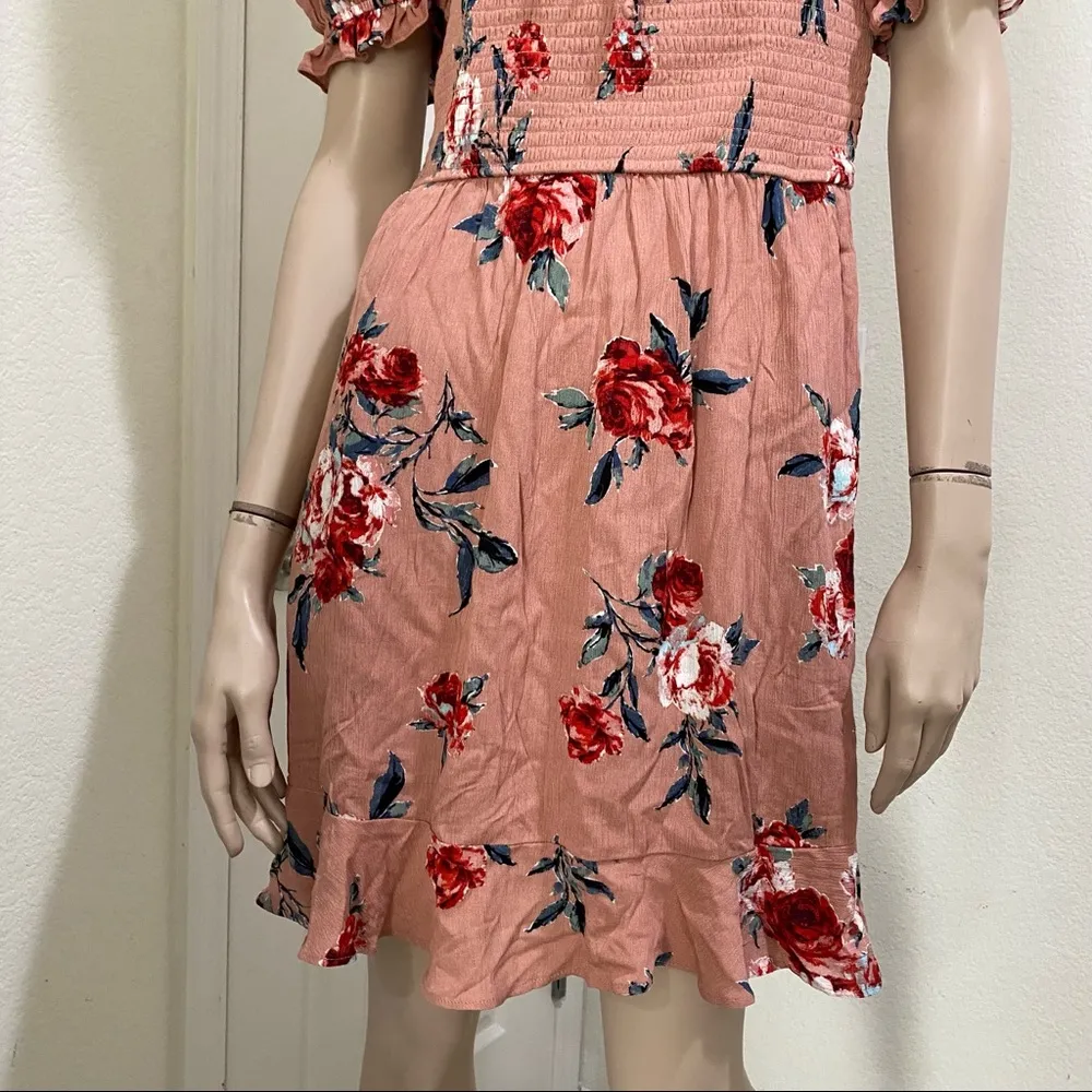BOG Collective Floral Shirred Square Neck Puff Sleeve Mini Dress M Size M - Image 7